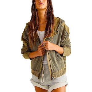 Free People One Mason Zip Up Hoodie XS Green